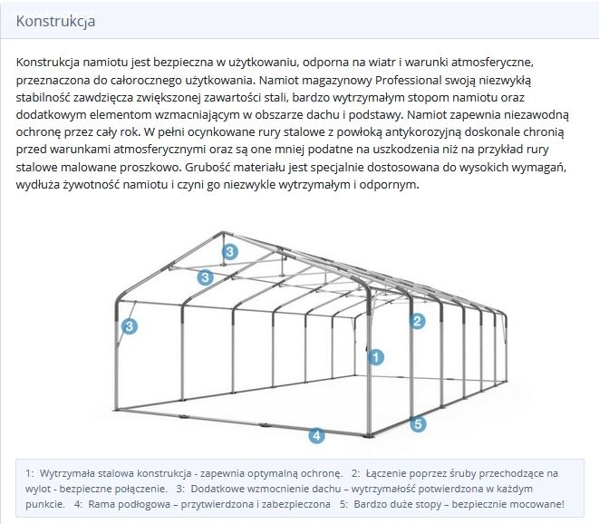 6x12m Namiot magazynowy - 2,6 m wysokość ścian bocznych, PVC biały
