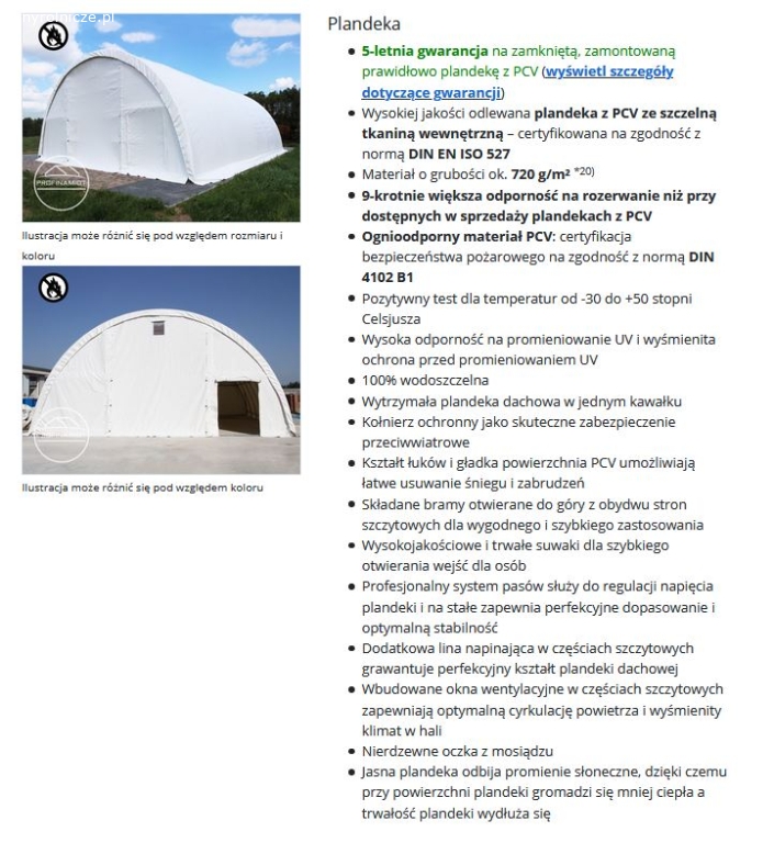 Hala Łukowa 9,15m x 10m x 4,5m, PVC 720 ciemnozielona.